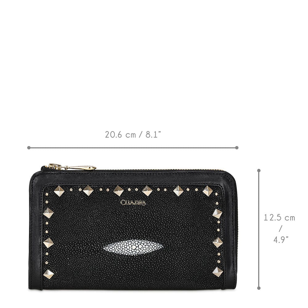 Cartera Cuadra Bifold de Piel de Mantarraya Negra - Image 7